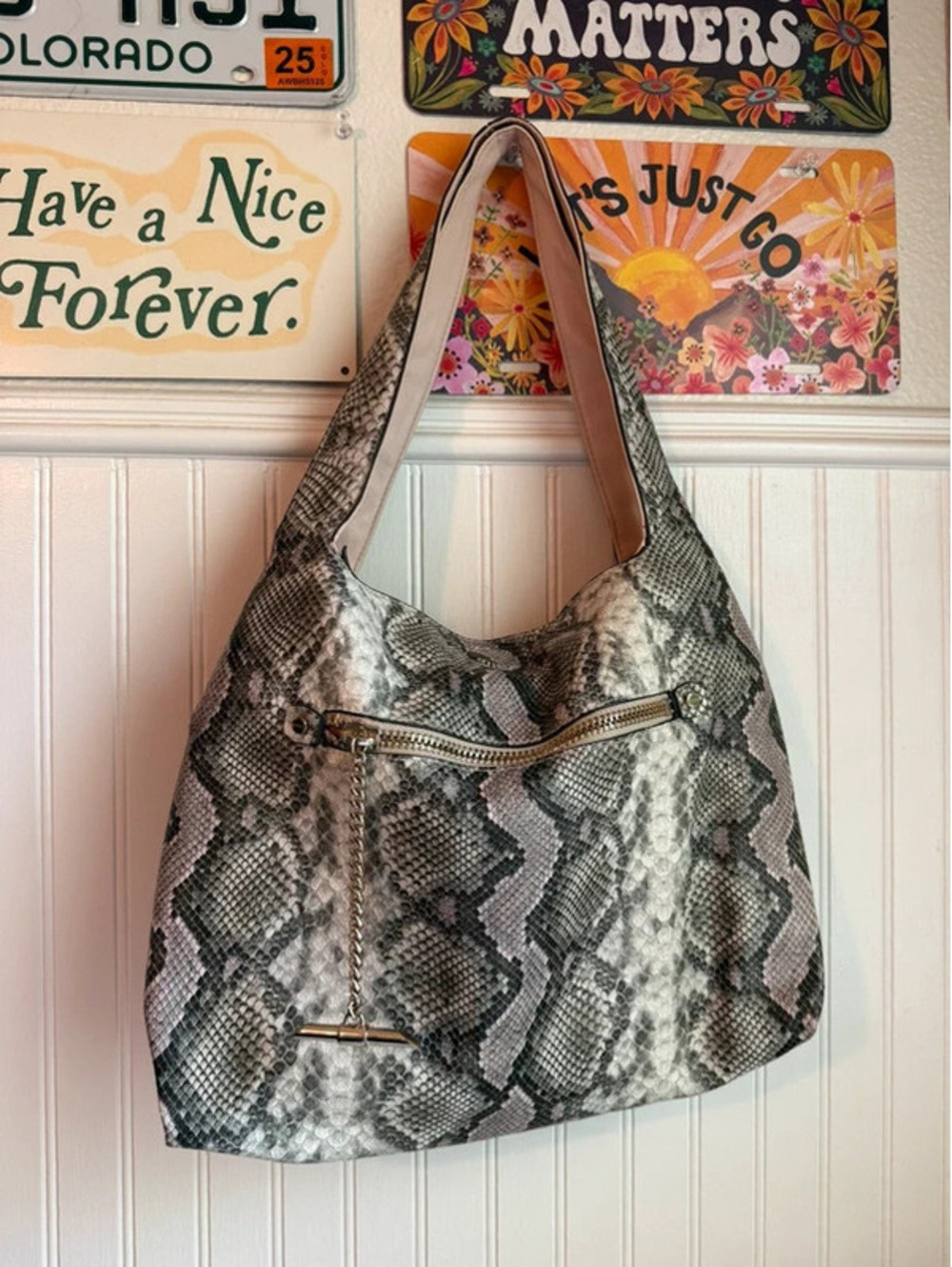 Jennifer Lopez Faux Snakeskin Hobo Shoulder Bag